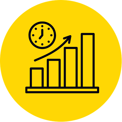 icon with an ascending bar chart and and arrow following it