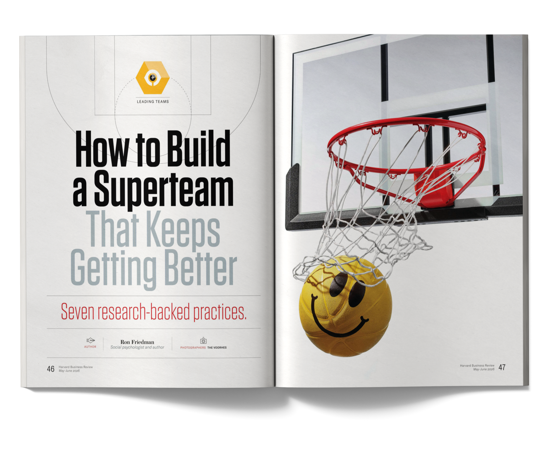 Title spread of Ron Friedman's featured article in the Harvard Business Review entitled “How To Build a Superteam That Keeps Getting Better”