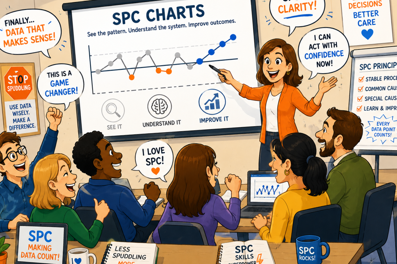 Interactive training session helping people understand and use Statistical Process Control (SPC) charts.