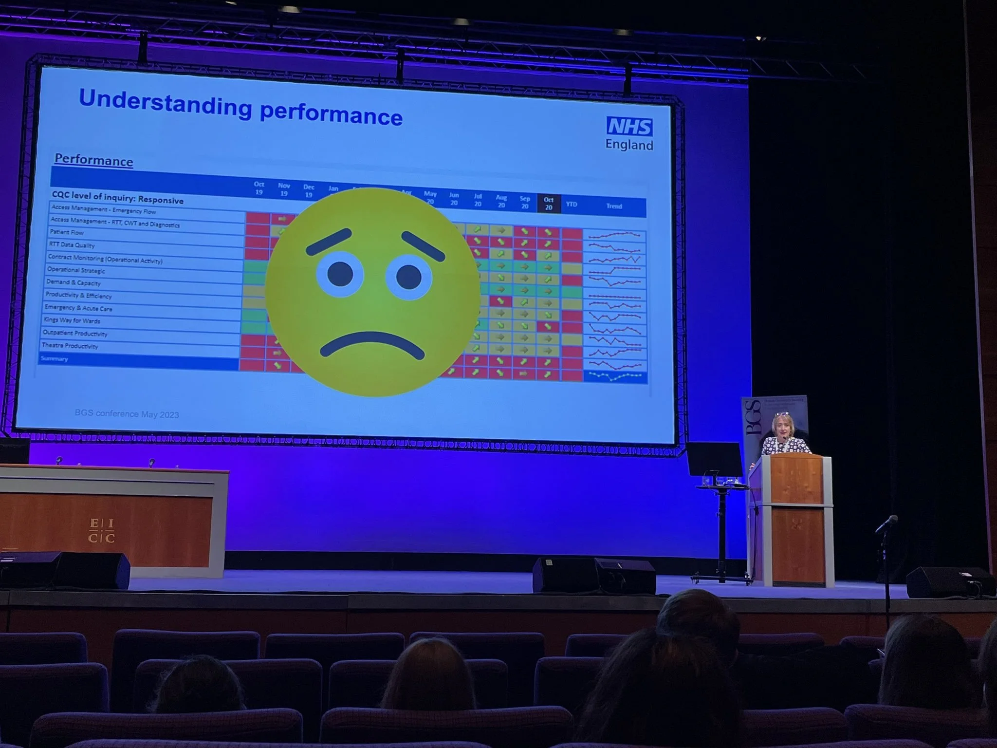 Sam Riley speaking at the British Geriatrics Society conference about using SPC to understand performance data.