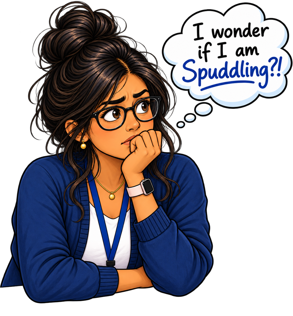 Woman wondering whether the way she uses data means she is spuddling.