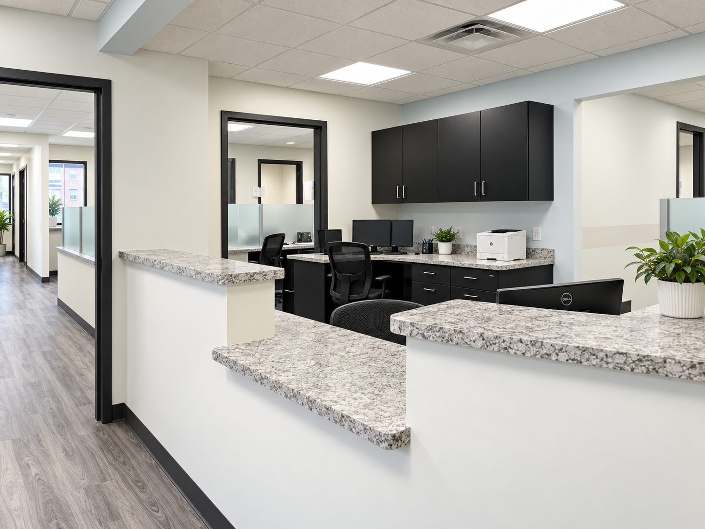 Reception and administrative workspace at Mountain State Medicine & Rheumatology in Charleston, West Virginia.
