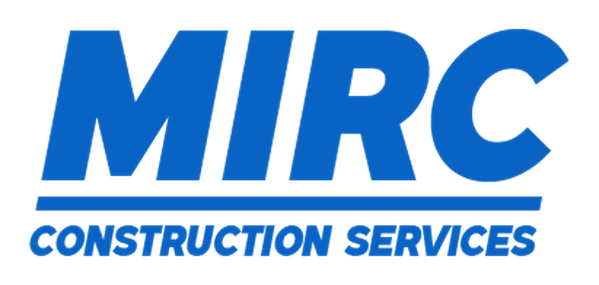 Logo for MIR Construction Services in blue with large letters and a horizontal line separating the company name from the description.