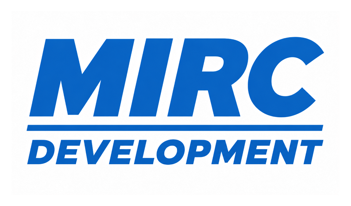 MIRCV Development logo in blue text on a white background, with 'MIRC' above 'DEVELOPMENT' and a line underneath 'MIRC'.