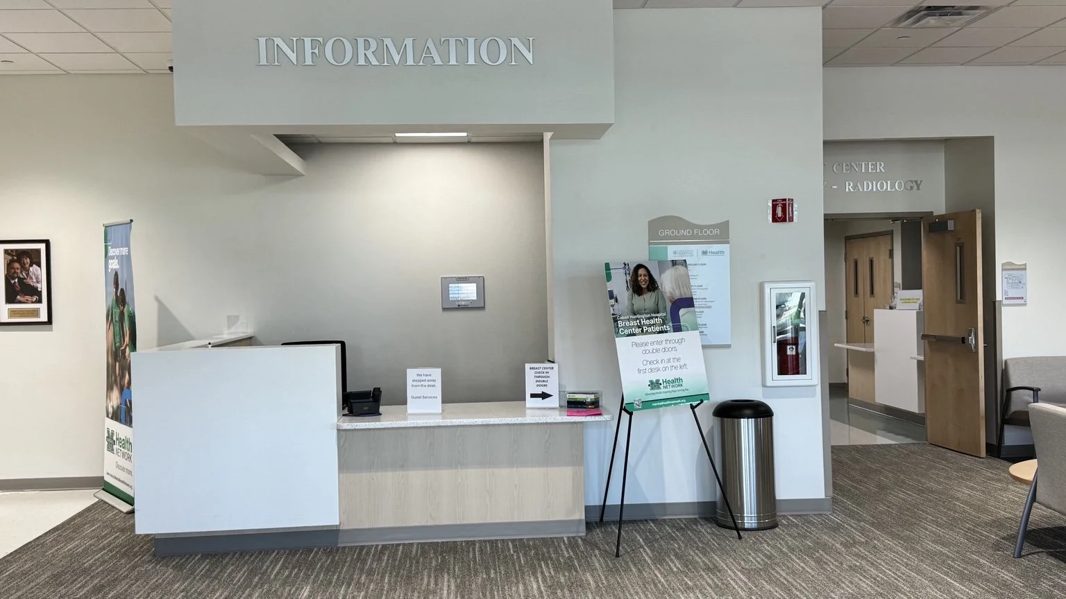 Information desk inside the Robert & Lena Shell Medical Pavilion.