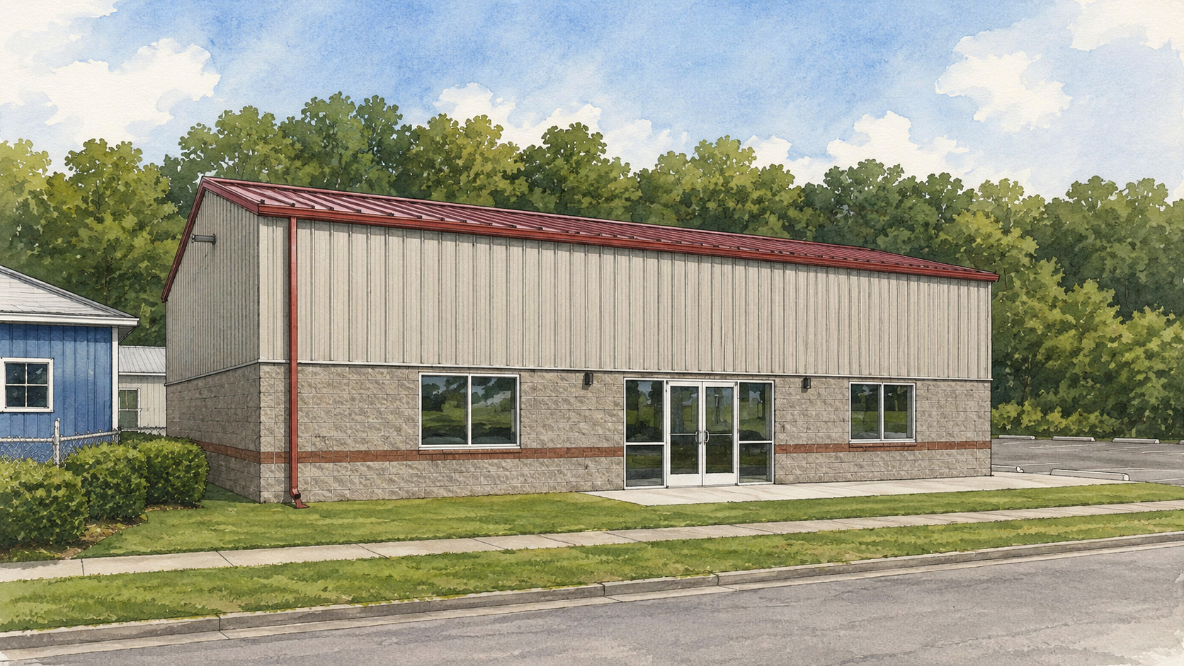 Charleston Electrical JATC Training Facility exterior showing the brick and metal-panel training facility and main entrance in Charleston, West Virginia.