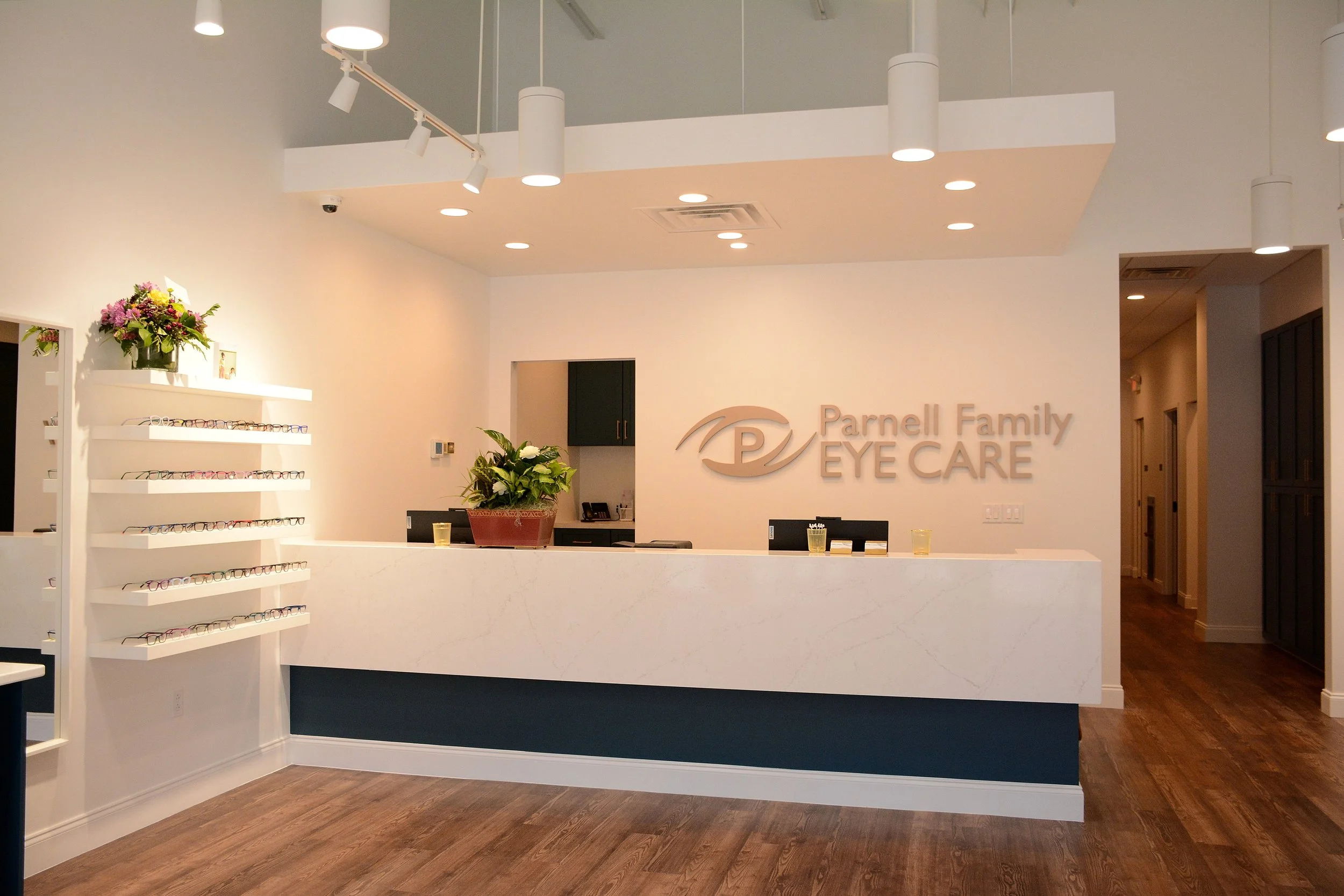 Reception and eyewear display area at Parnell Family Eye Care in South Point, Ohio.