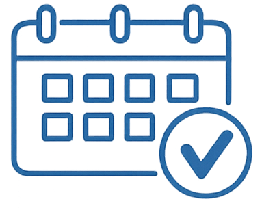 Digital calendar icon with a checkmark badge.