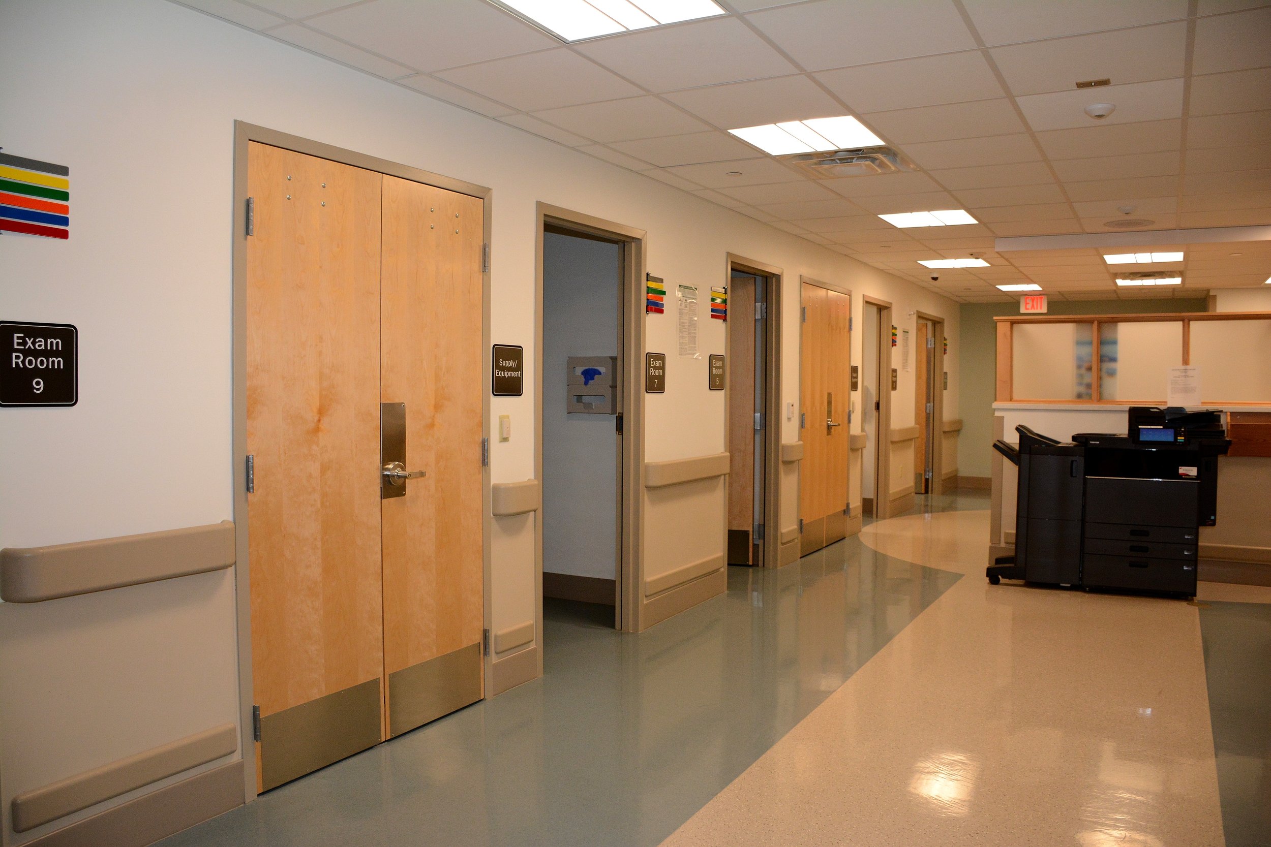 Renovated patient corridor and exam-room area completed as part of the CHH Perioperative Renovations.