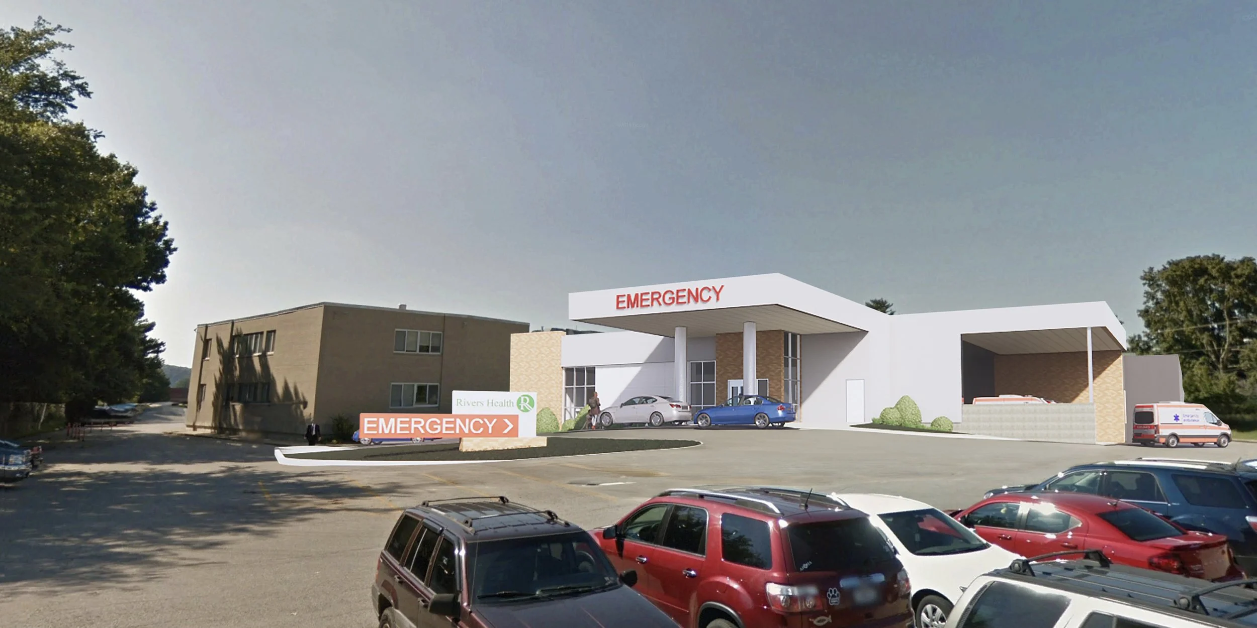 Rendering of the Rivers Health Emergency Department renovation and addition in Point Pleasant, West Virginia.
