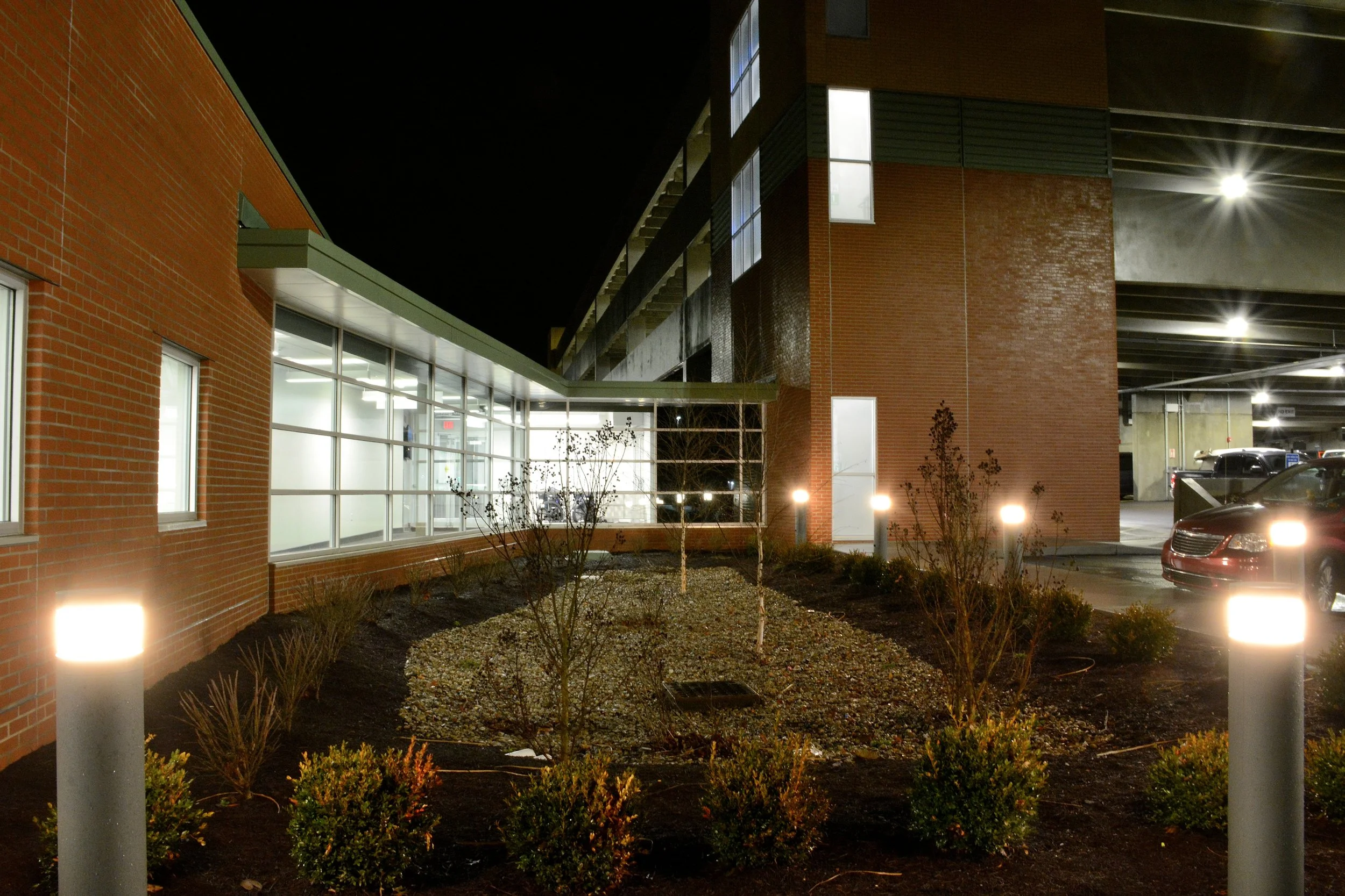 Nighttime exterior of the CHH Gift Shop Connector at Cabell Huntington Hospital in Huntington, West Virginia.