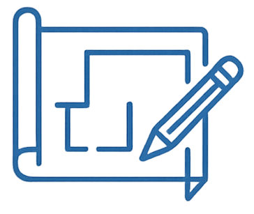 Blueprint or architectural plan with a pencil