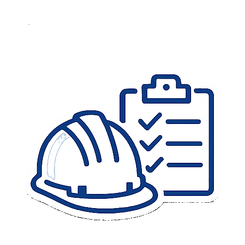 Illustration of a safety helmet and a checklist on a clipboard.