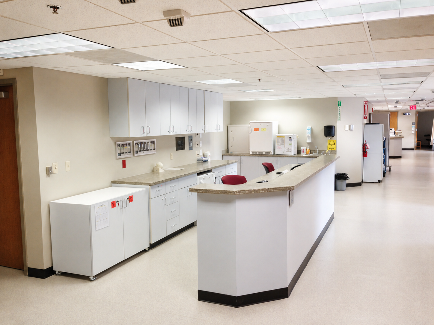 Completed nurse station and clinical support area at the Surgical Eye Center of Morgantown fifth-floor renovation.