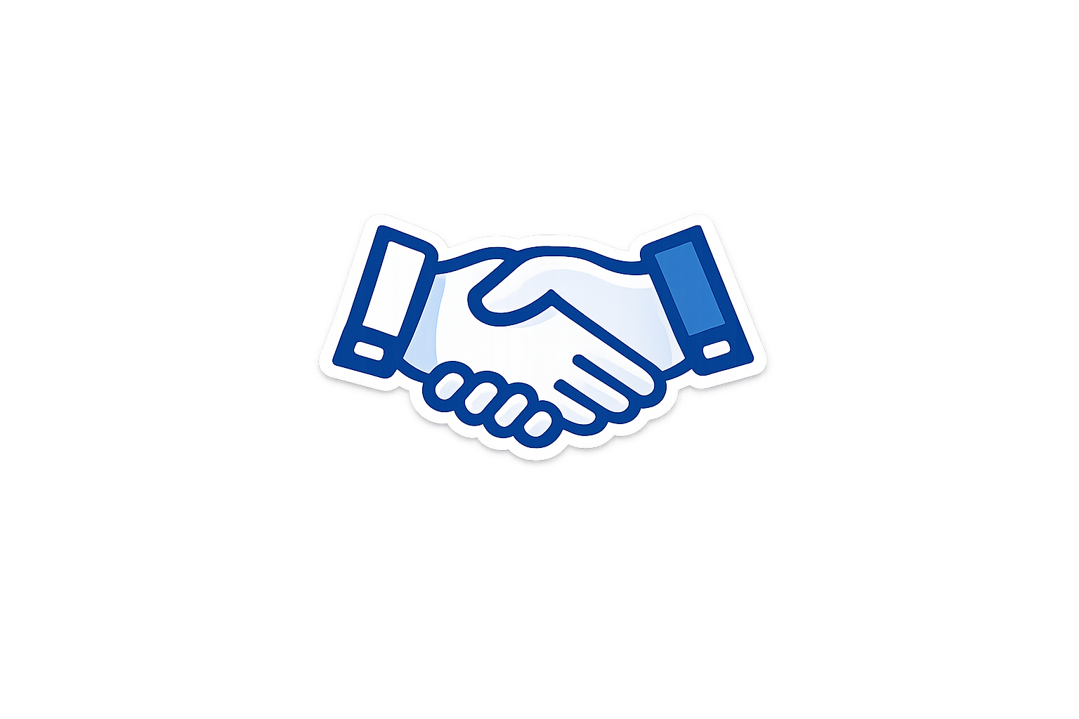 A graphic of a handshake icon overlaying a colorful, pixelated background with red and teal hues.