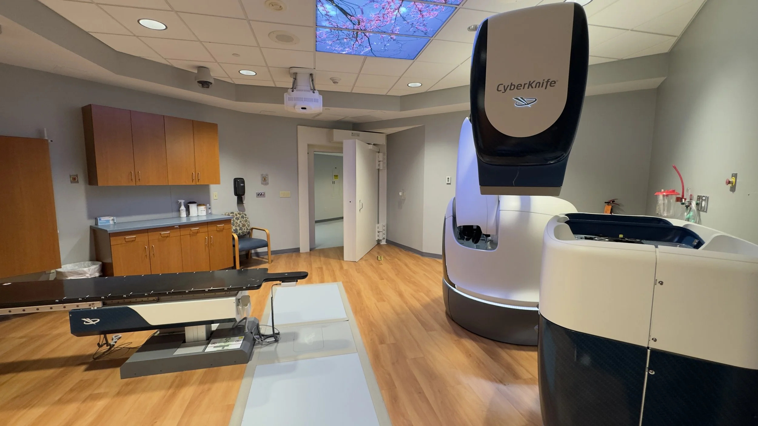 CyberKnife treatment table and robotic radiation-treatment system inside the renovated St. Mary’s suite.