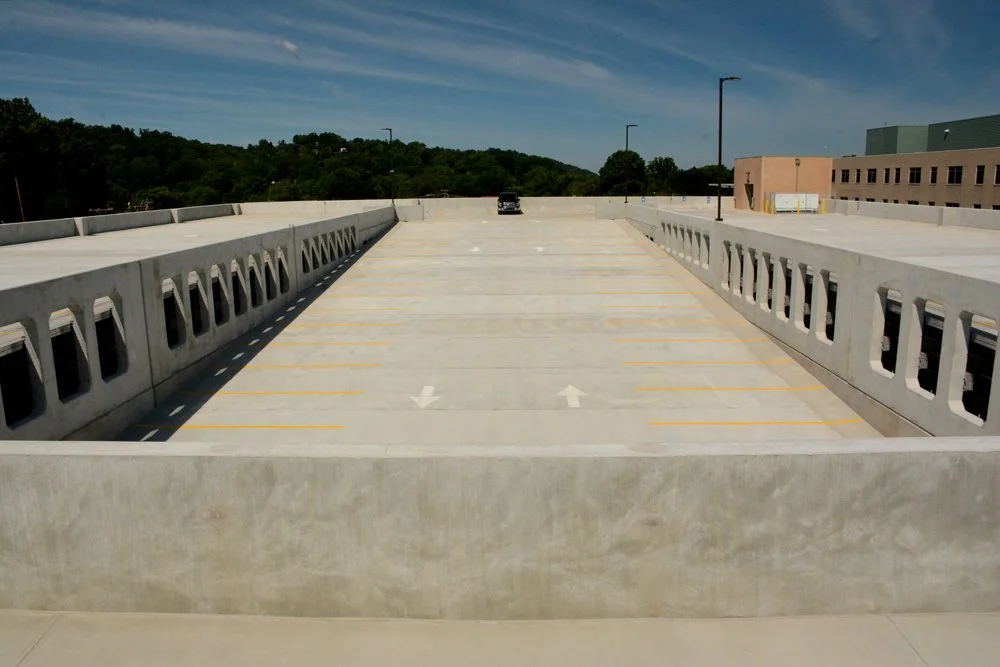 Rooftop parking level of the CHH Parking Garage at Cabell Huntington Hospital.