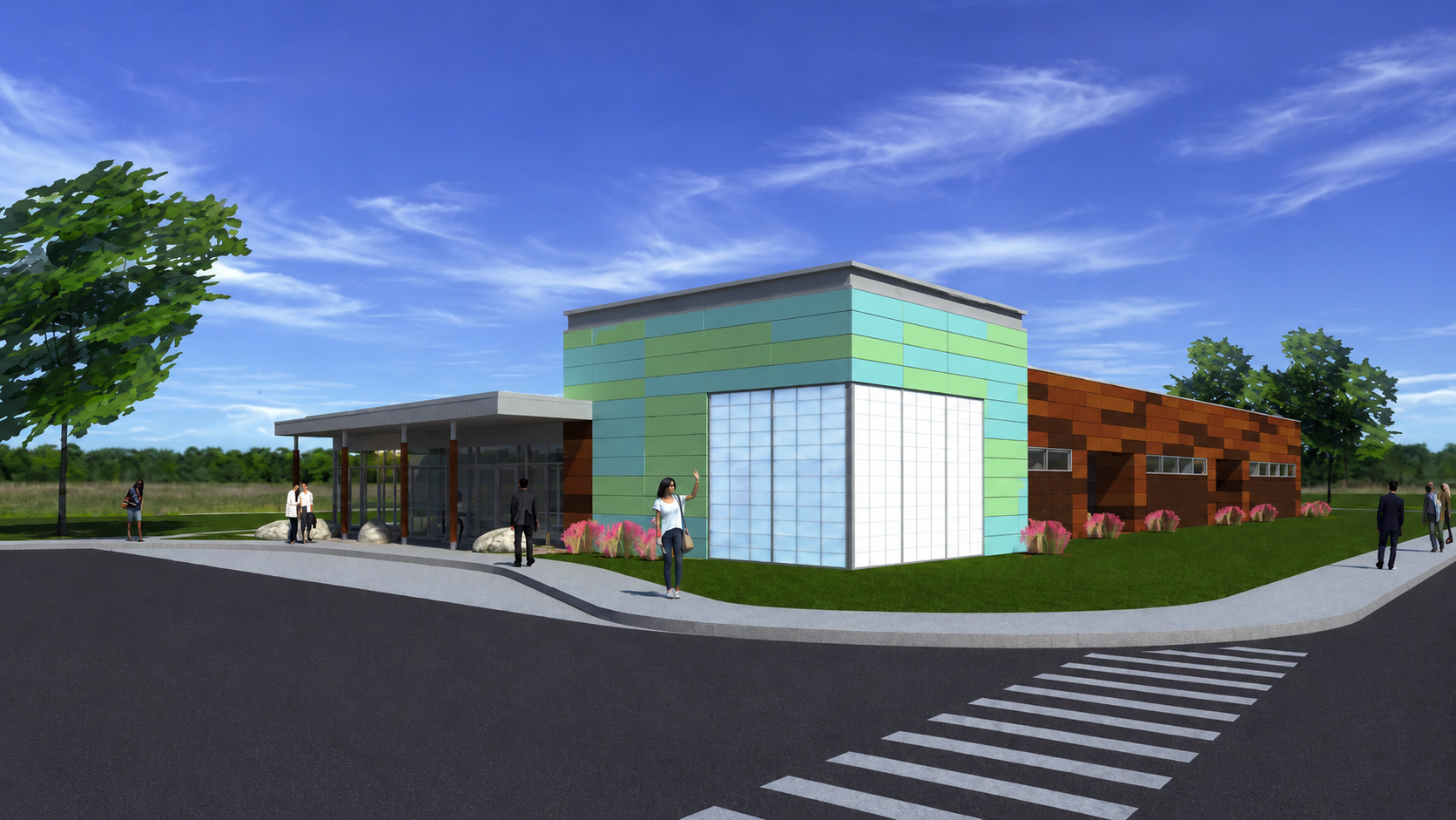 Rendering of the Sissonville Health Center project with modern exterior design and landscaped entrance.