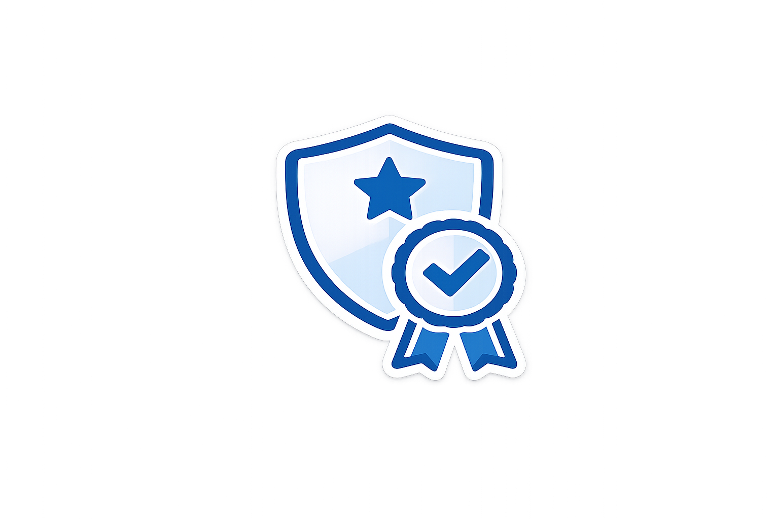 Illuminated badge with a shield, a star, and a checkmark symbol.