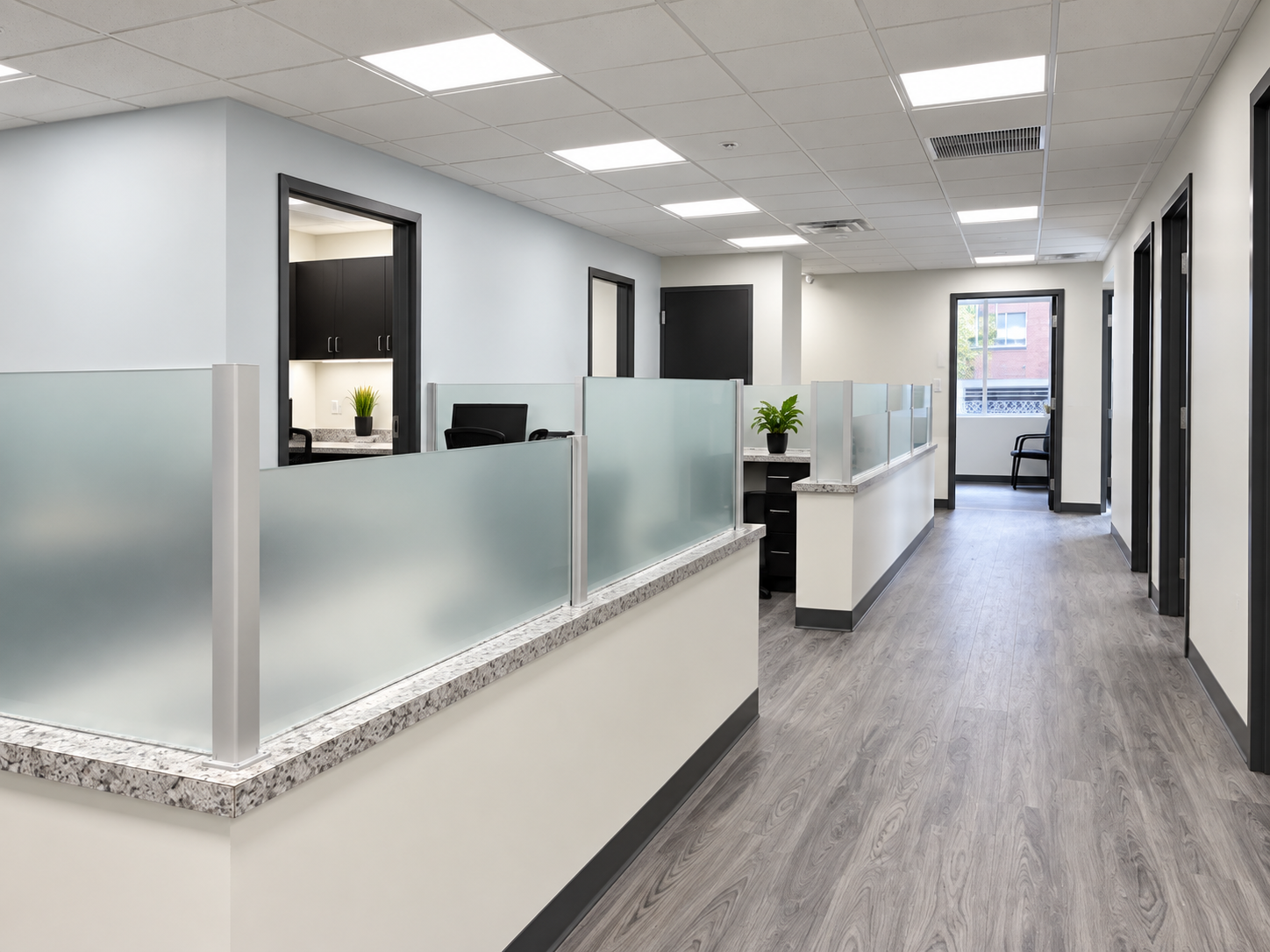 Clinical corridor and reception area at Mountain State Medicine & Rheumatology in Charleston, West Virginia.