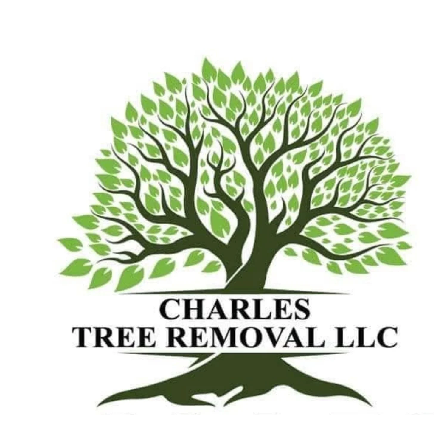 A logo for Charles Tree Removal LLC featuring a green tree with numerous leaves and a black trunk, with the company name written below.
