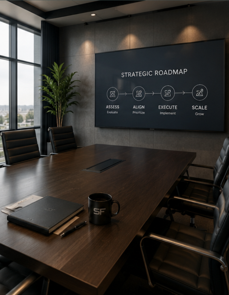 Strategic roadmap displayed in an executive meeting room