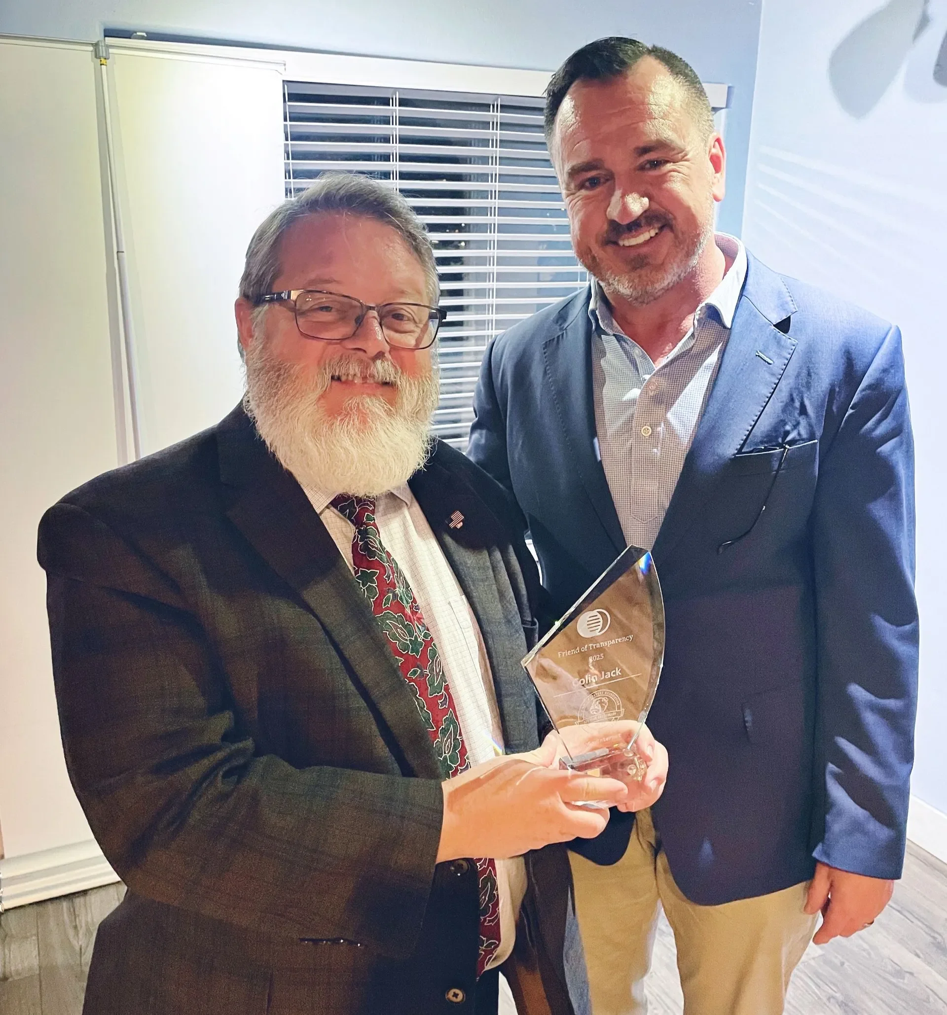 PRESS RELEASE: Representative Colin Jack Receives “Friend of Transparency Award”