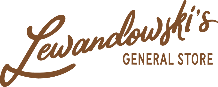 Logo for Lewandowski's General Store in brown lettering.