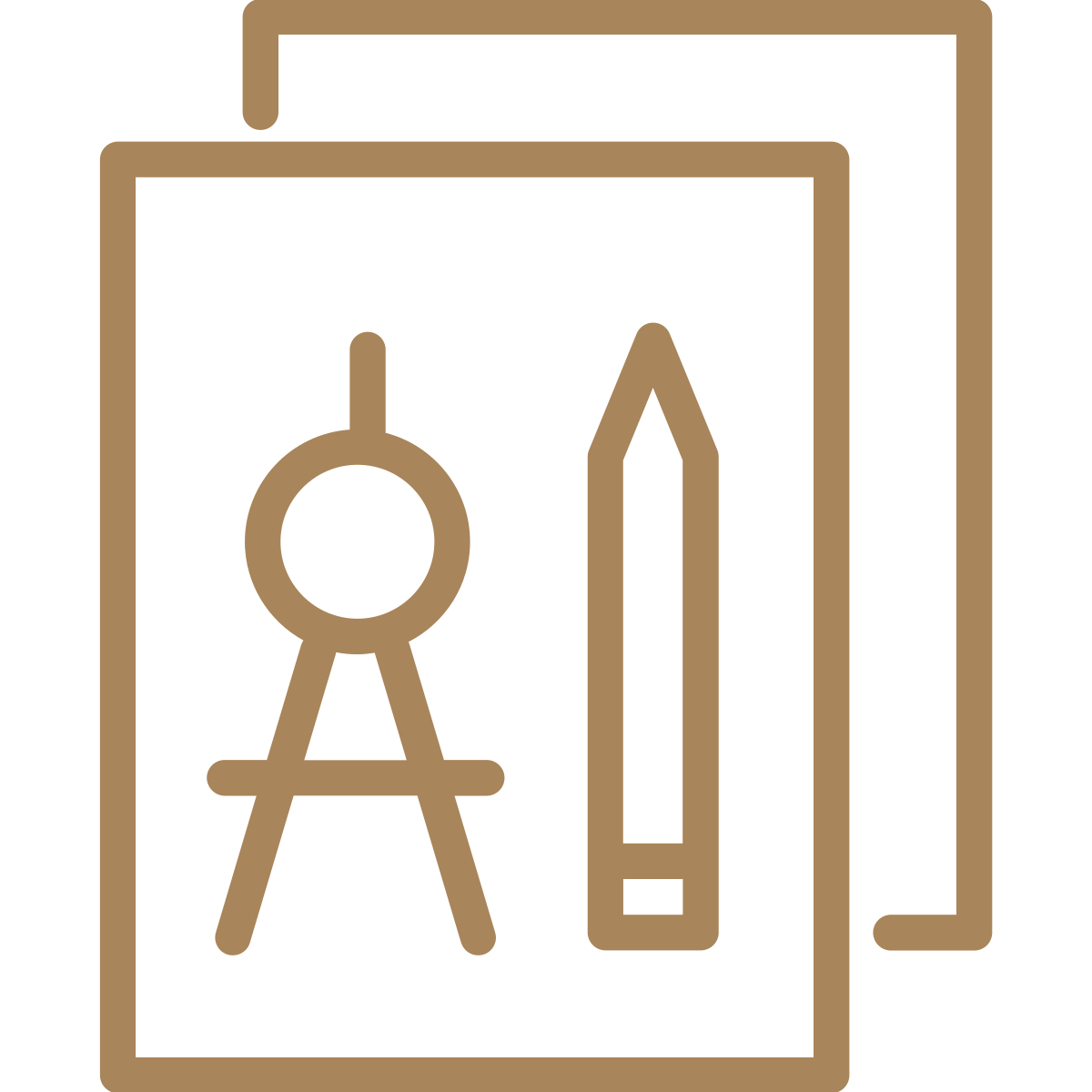 Outline icons of a geometric compass, a pencil, and a ruler, typically used for drafting or design work.