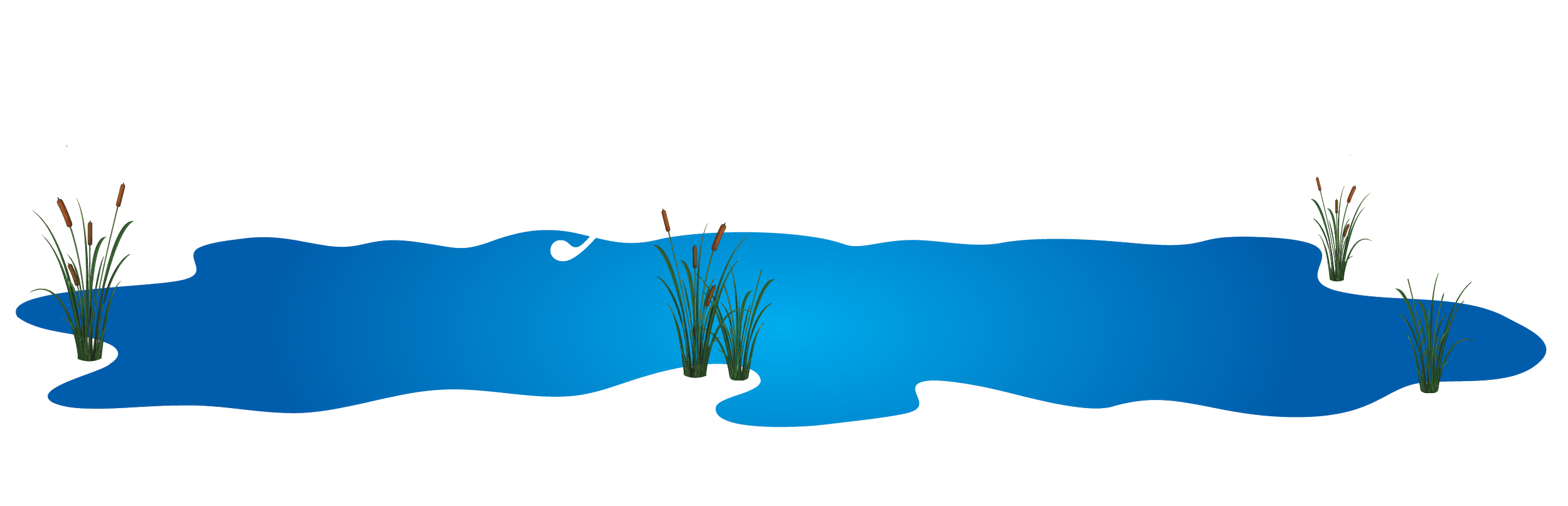 Logo for Trinity Gardens by Trinity Family Builders, featuring stylized blue water with cattails and grass around it, and white cursive text.