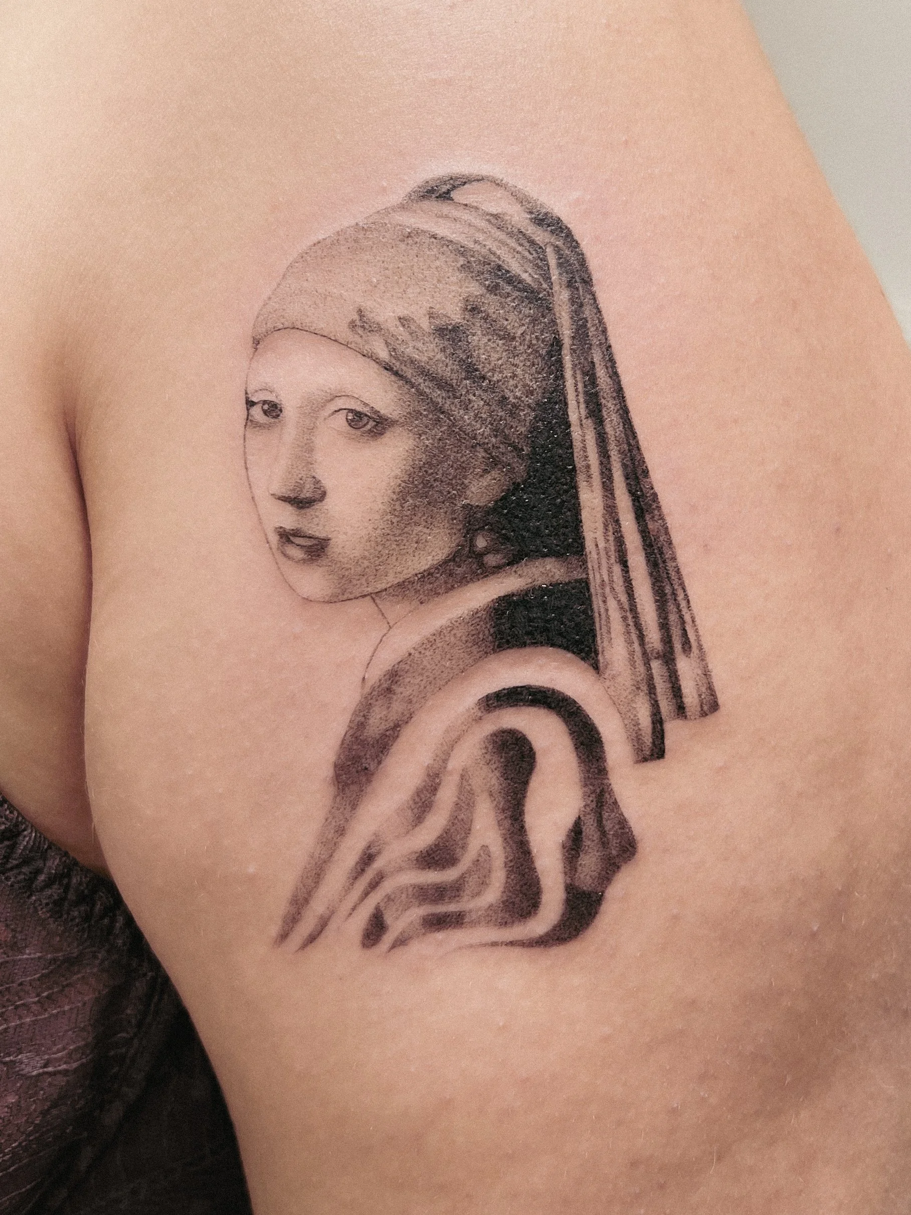 vermeer woman with a pearl earring tattoo abstract
