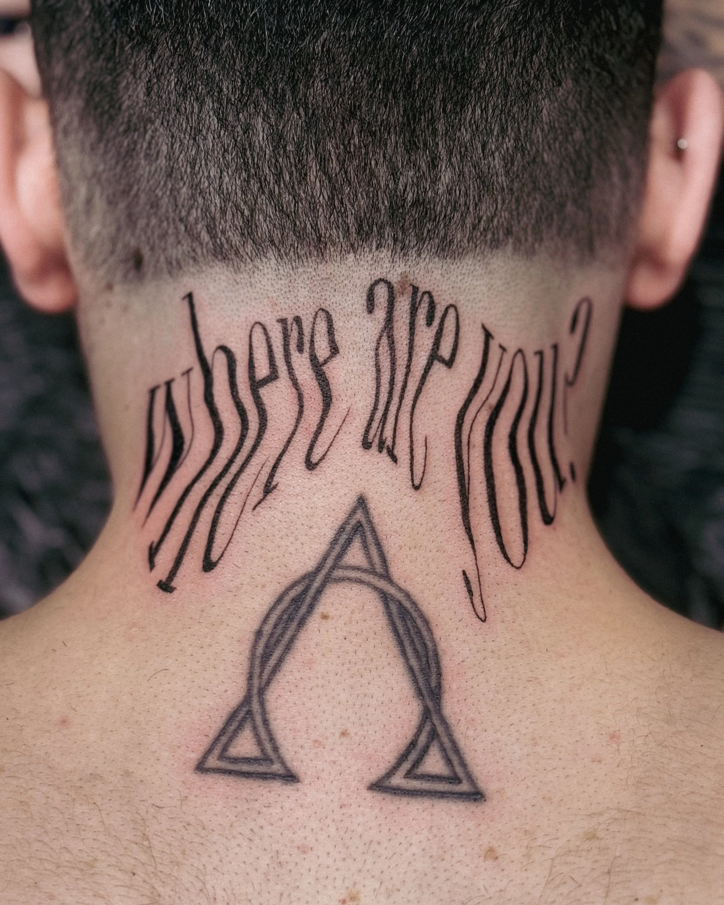 where are you typography tattoo neck tattoo