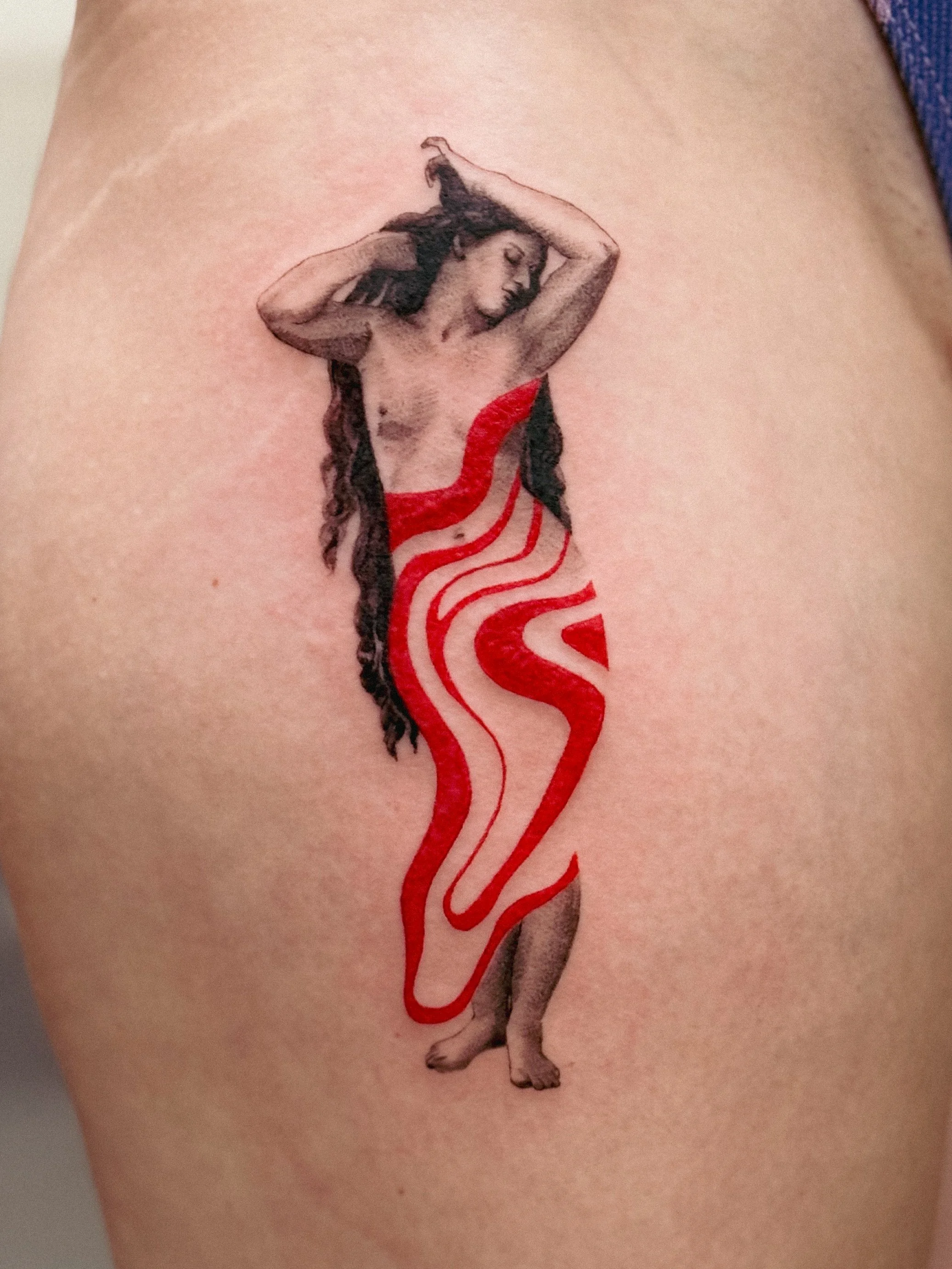 Bouguereau venus tattoo red and black