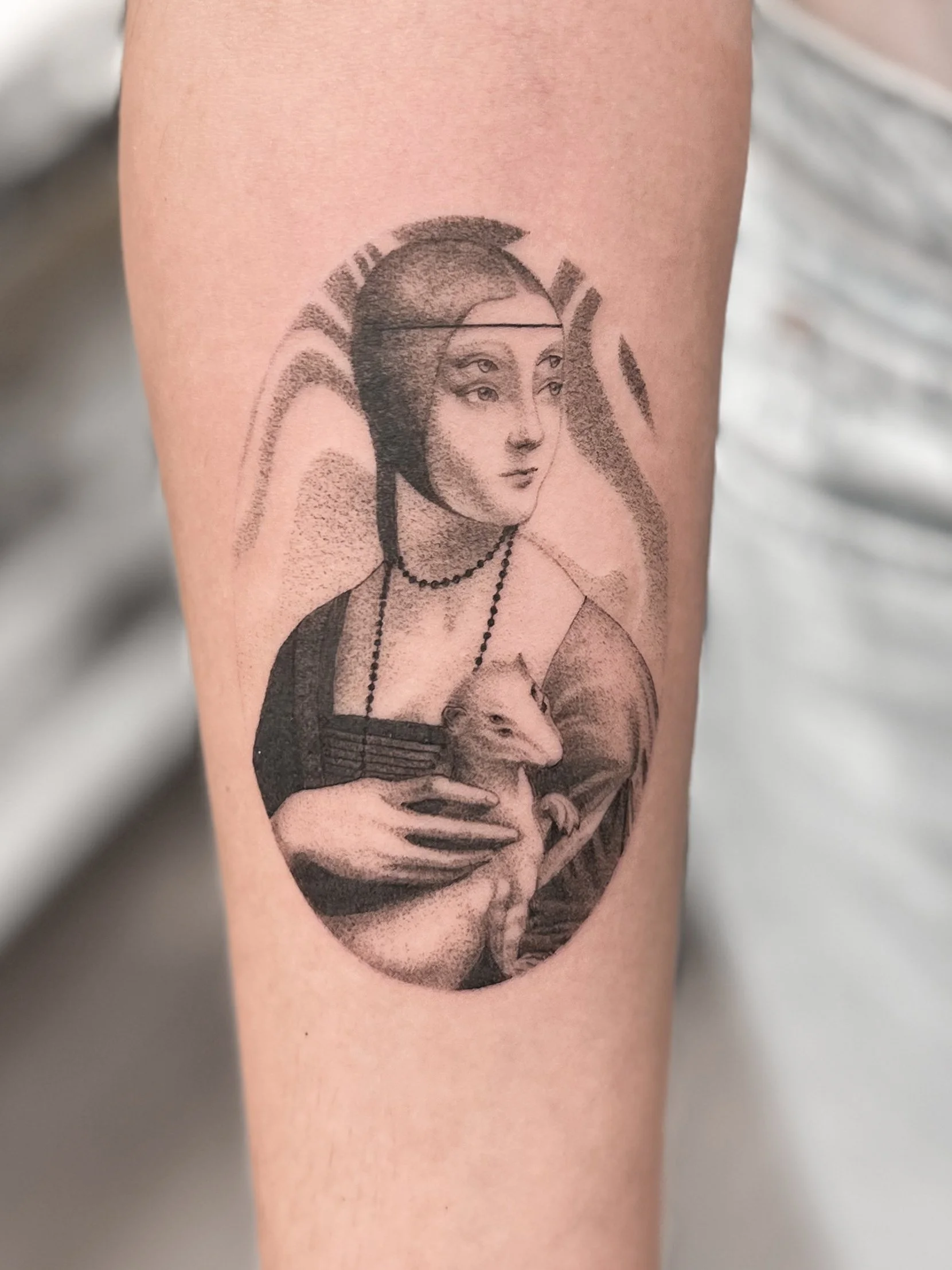 da vinci lady with an ermine trippy abstract tattoo

