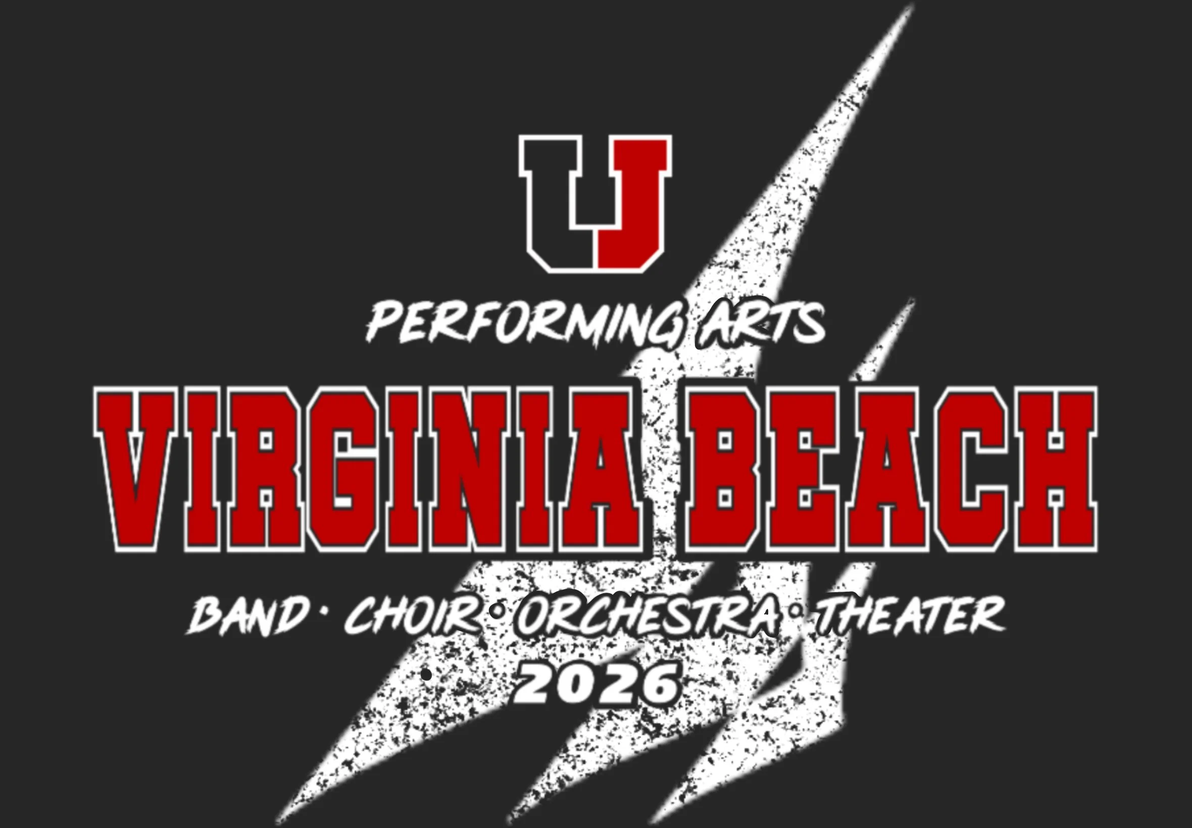 Poster for Virginia Beach Performing Arts event showcasing the band. The poster has a black background with a white claw mark at the bottom. At the top, there is a stylized pino keyboard logo with black, white, and red colors. The text 'PERFORMING AR