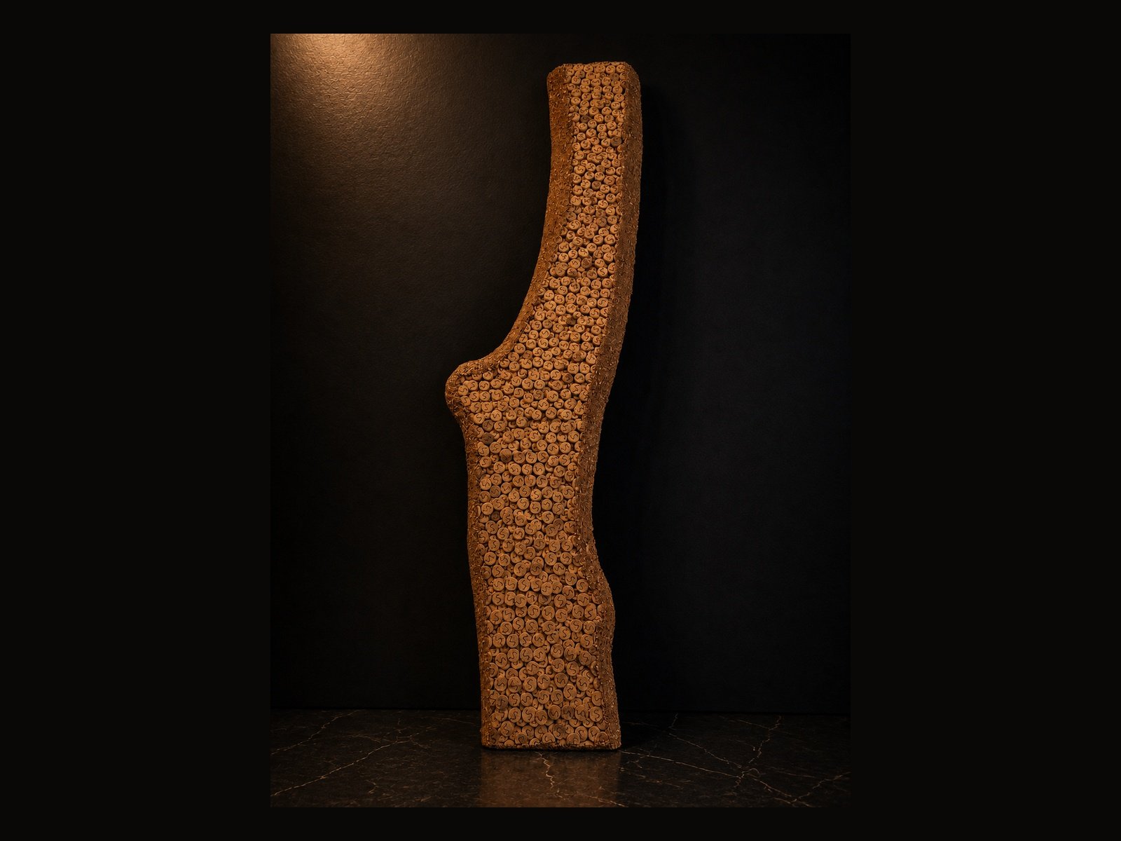 SELECTED WORK

RHYTHM OF S

2024

MATERIAL
Smoked oak and more than 3,000 hand-cut recycled wine cork discs

DIMENSIONS
161 × 34 × 8.5 cm

EDITION / STATUS
Unique work / Available

DESCRIPTION
Rhythm of S is built from more than 3,000 recycled wine c