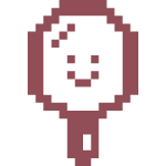 Pixelated smiling face within a balloon or leaf shape
