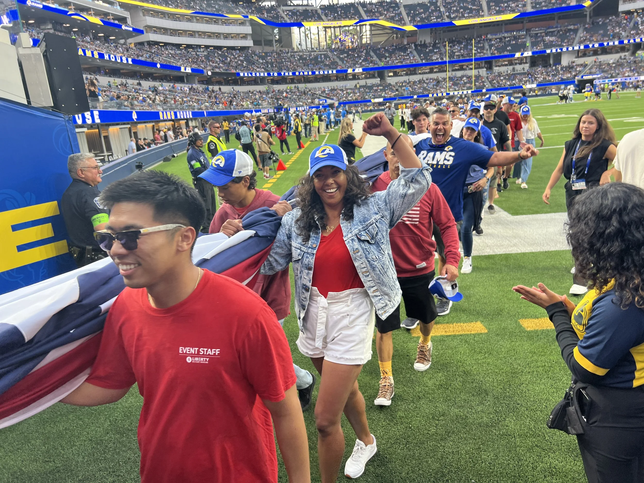 Touchdown for unforgettable memories! Our residents had an amazing time at the Rams game, walking the field and proudly holding the American flag before the game.