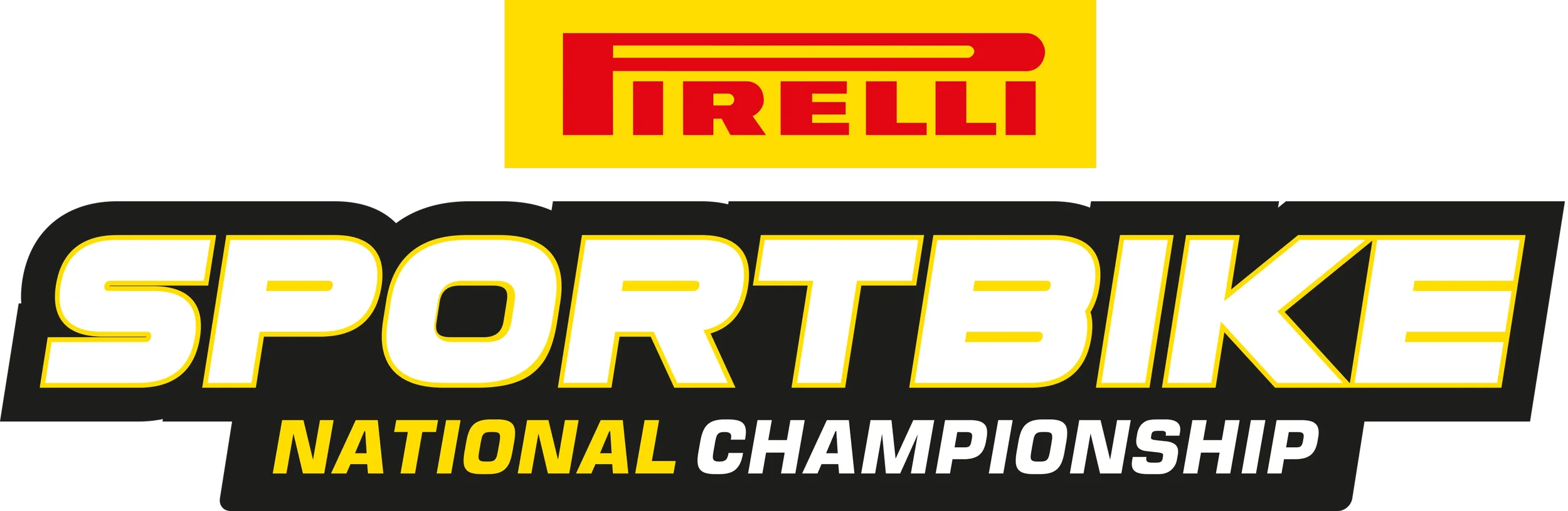 Pirelli Sportbike National Championship logo with yellow and black text on a black background.