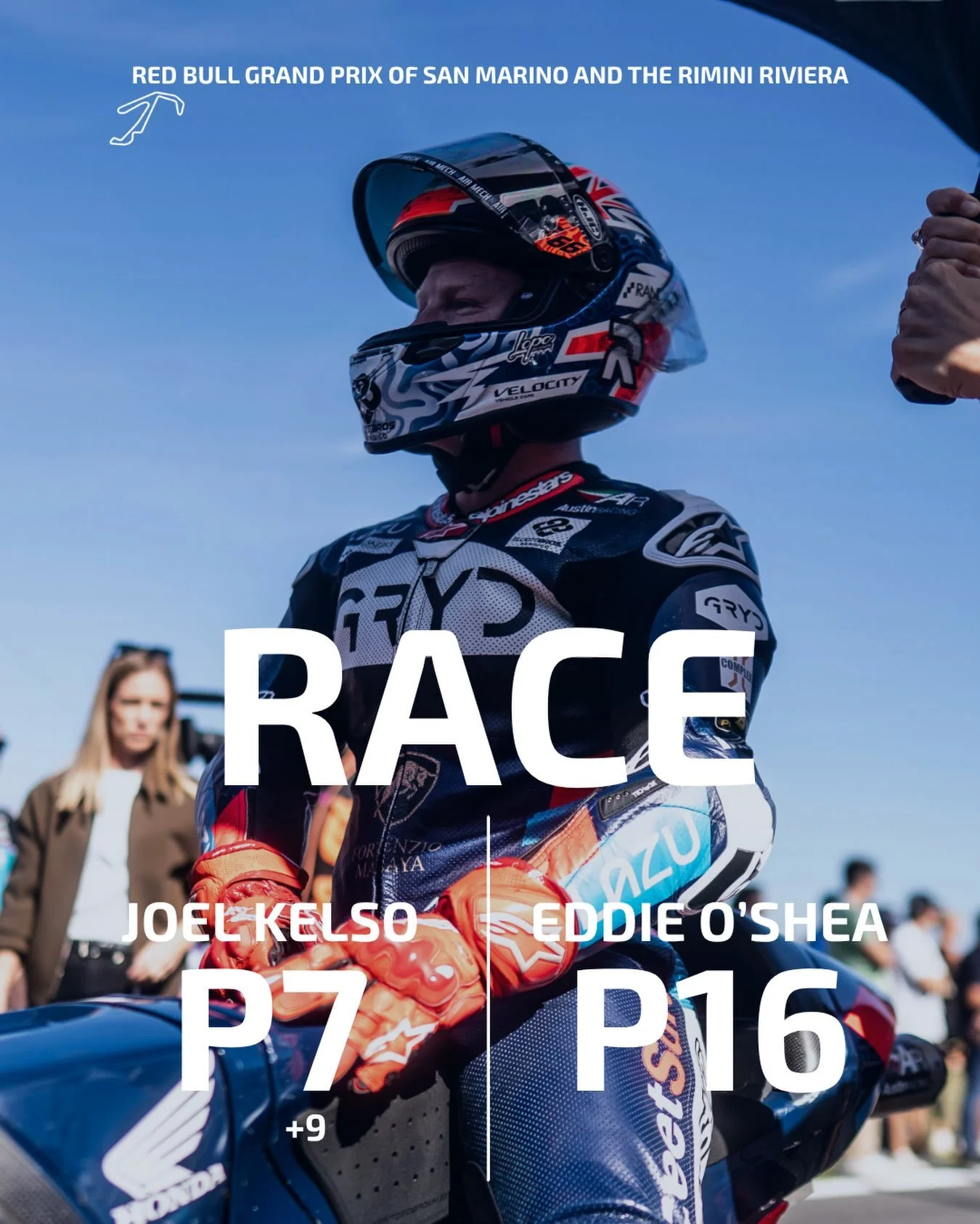 #SanMarinoGP 🇸🇲 | RACE: 

Joel Kelso ➡️ P7 | Eddie O&rsquo;Shea ➡️ P16 

#Moto3 #GRYDRacing