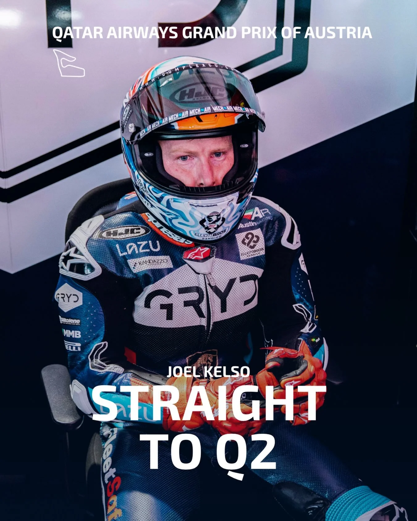 #AustrianGP 🇦🇹 | FRIDAY: 
Joel Kelso ➡️ straight to Q2 

PR: 12th ⏱️1:40.483
FP1: 12th ⏱️1:41.941 

#Moto3 #GRYDRacing