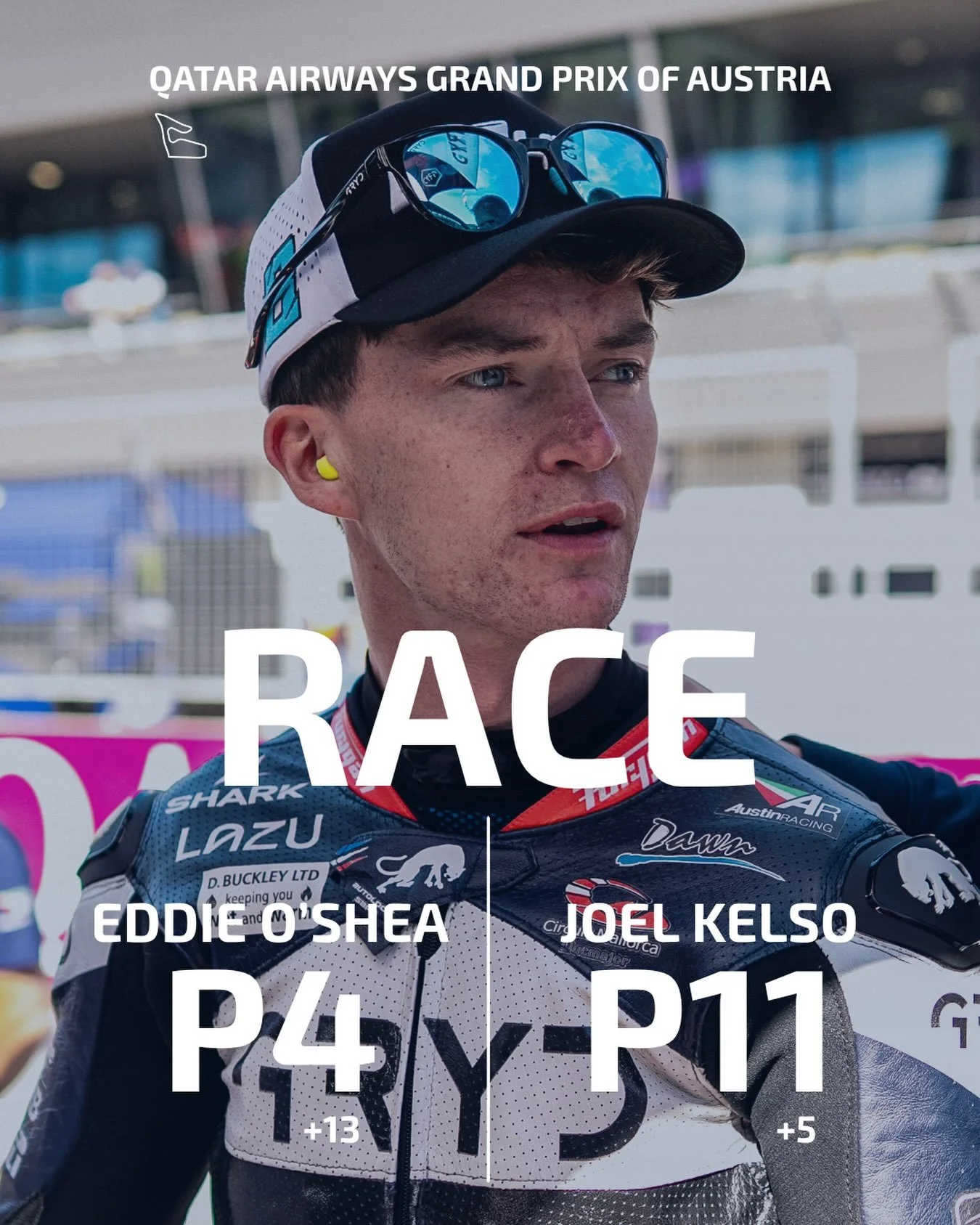 #AustrianGP 🇦🇹 | RACE: 
Eddie O&rsquo;Shea ➡️ P4 
Joel Kelso ➡️ P11 

#Moto3 #GRYDRacing