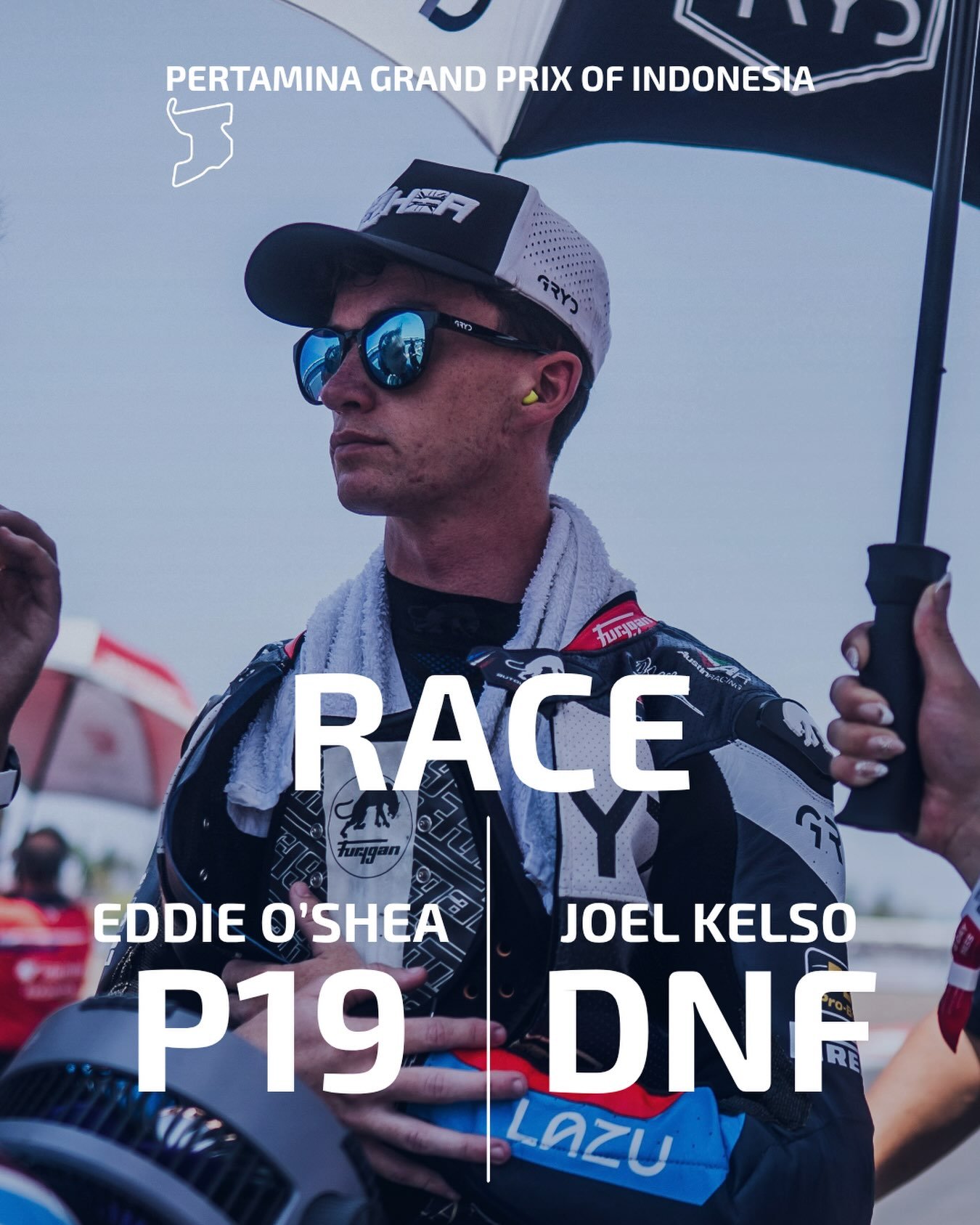 #IndonesianGP 🇮🇩 | RACE: 

Eddie O&rsquo;Shea ➡️ P19 
Joel Kelso ➡️ DNF 

#Moto3 #GRYDRacing