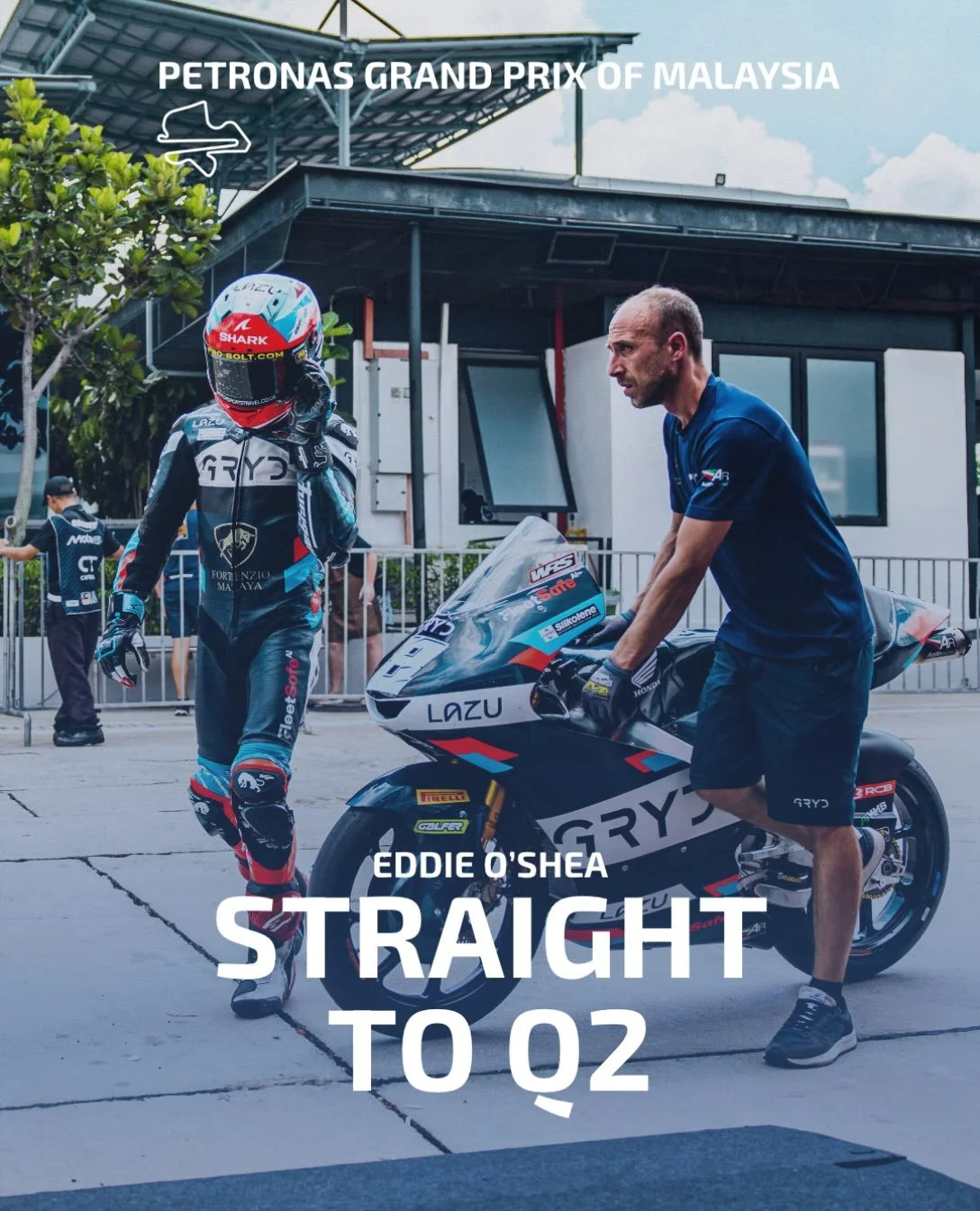 #MalaysianGP 🇲🇾 | FRIDAY: 
Eddie O&rsquo;Shea ➡️ straight to Q2 

FP1: P23 ⏱️2:13.431
PR: P13 ⏱️ 2:12.002

#Moto3 #GRYDRacing