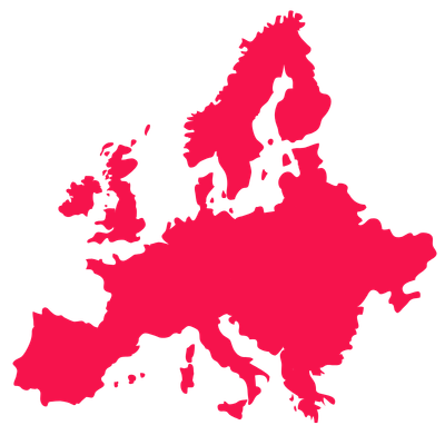 Map of Europe with all countries highlighted in pink.