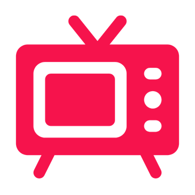Pink icon of a vintage television with two antennas on top and two control knobs on the right side.
