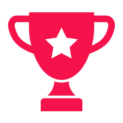A pink trophy with a black star in the center of its body.