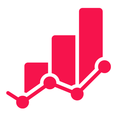 Bar graph with rising trend line, pink bars and line points.