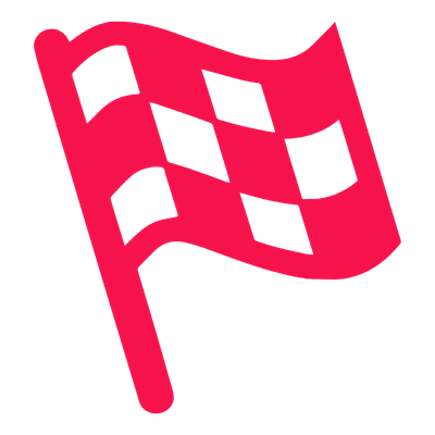 A red and black checkered racing flag waving.
