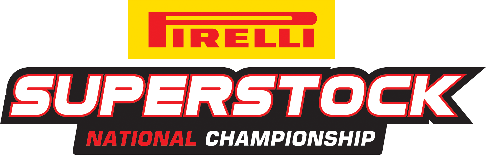 Logo for Pirelli Superstock National Championship featuring bold red, white, and black text.